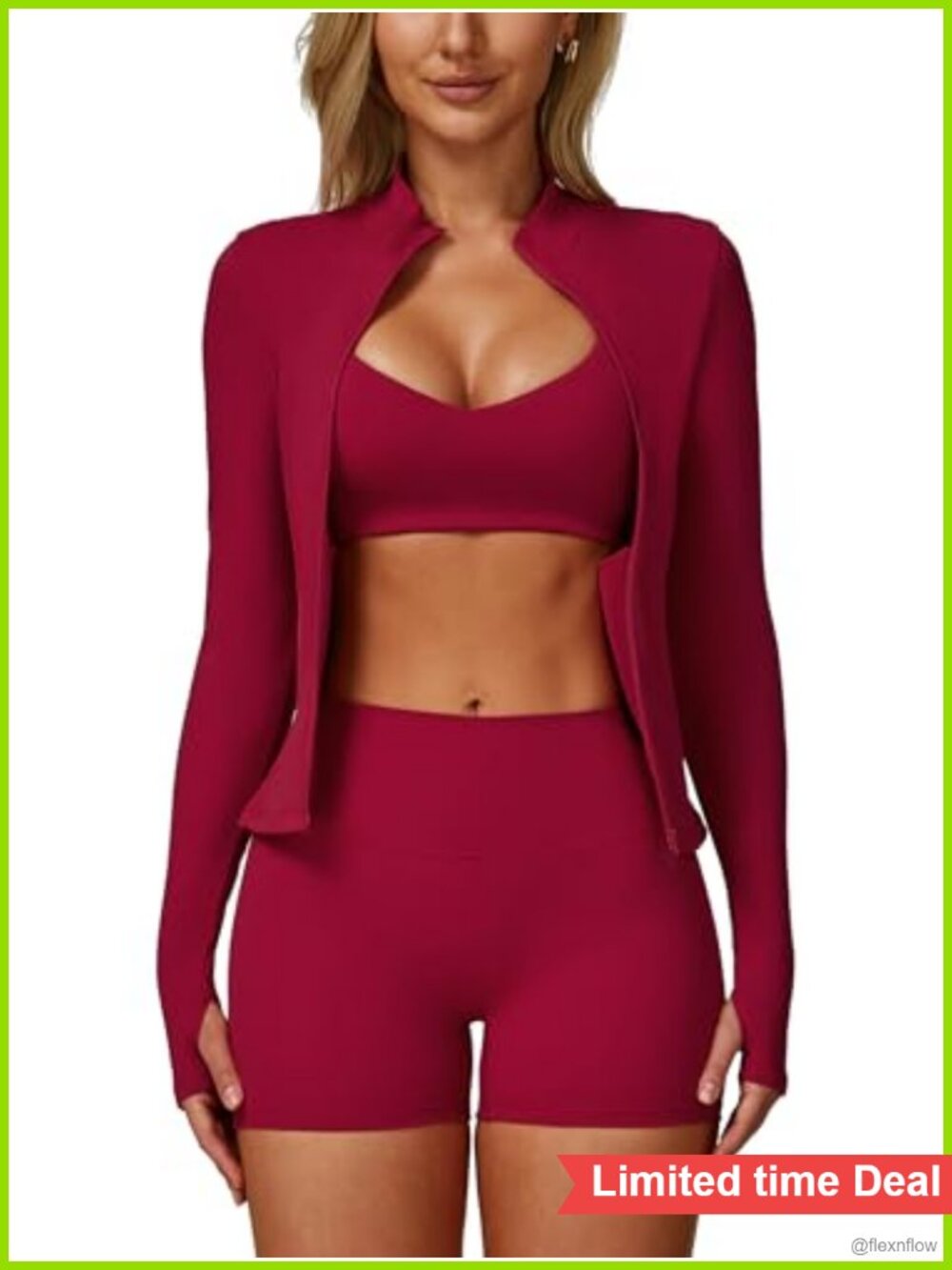 3 Piece Workout Set Women Zip Jacket Y Back Sports Bra High Waist Shorts Yoga